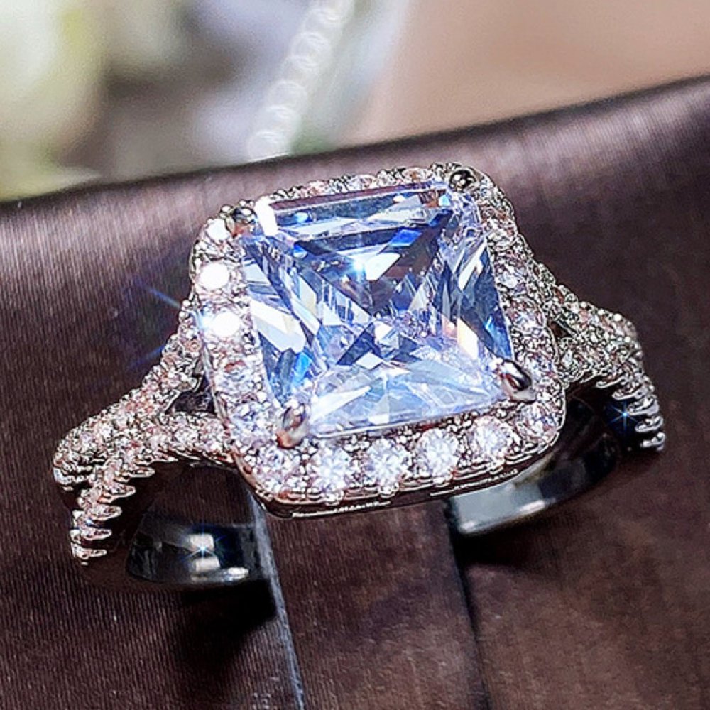🎁925 Silver Plated High Quality Proposal Noble CZ Wedding Ring, MARR9427